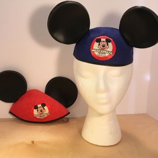 Pair Vintage Disney Mickey Mouse Club Plastic Ears Felt Cap Hat Albee Usa