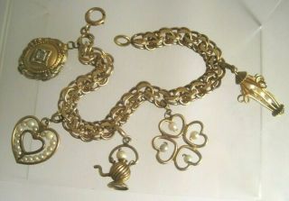 Vintage 1/20 12k Gold Filled Charm Bracelet W/gold Filled Pearl Charms 1 Locket