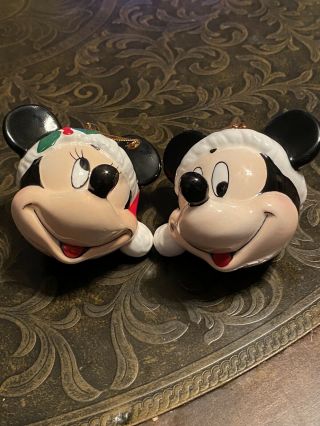 Vintage Walt Disney Matching Mickey Mouse And Minnie Christmas Ornaments