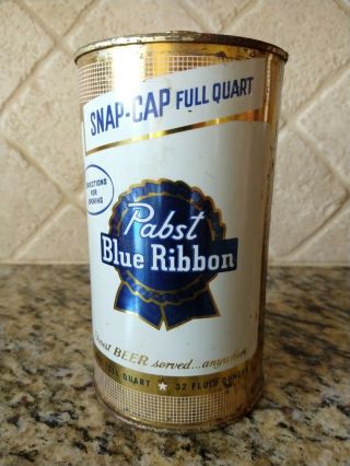 Pabst Blue Ribbon Quart Snap Cap Cone Top Instructional Beer Can