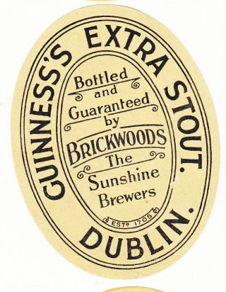 Guinness Beer Label.  Brickwood,  Portsmouth Dublin