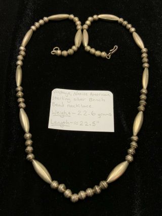 Vintage,  Native American Sterling Silver Bench Bead Necklace,  22.  6g