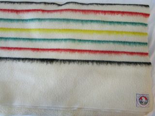 Vintage Glacier Park Blanket Pendleton Woolen Mills Usa Cream W/ Stripes 68x88
