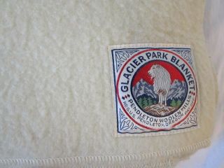 Vintage Glacier Park Blanket Pendleton Woolen Mills USA Cream w/ Stripes 68x88 2