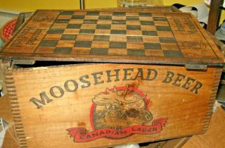 Moosehead Beer Canadian Lager Wooden Wood Box Crate Wsliding Checker Chess Board