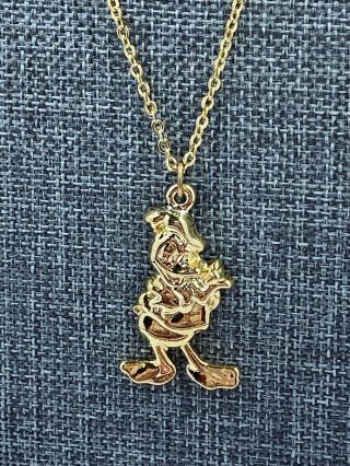 Disney Donald Duck Necklace Gold Tone Vintage 10 "