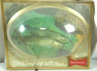 Vintage Budweiser King Of Beer Lighted Bubble Sign Trout Fish Bar Advertising