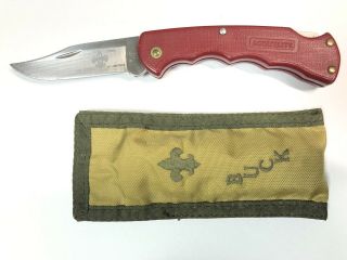 Old Buck 412 " Scoutlite ".  With Sheath.  Boy Scouts Of America.  Folding Knife.