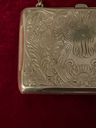 Antique Sterling Silver Coin Purse Card Holder With Chain 3