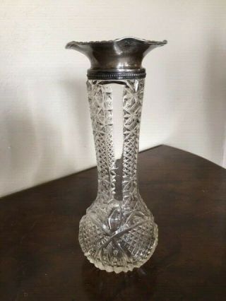 Cut Glass Bud Vase With Sterling Top