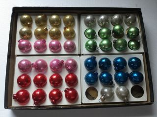 46 Vintage Mercury Christmas Balls 1” Silver Gold Blue Red Green Pink W/ Hangers