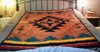 Vtg Biederlack America Aztec Southwest Stripe Geometric Blanket 57x78 Throw Usa