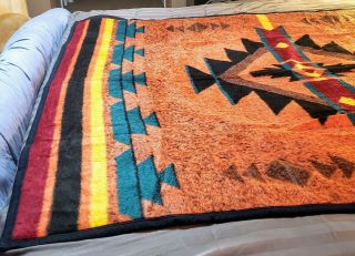 VTG Biederlack America Aztec Southwest Stripe Geometric Blanket 57x78 Throw USA 3