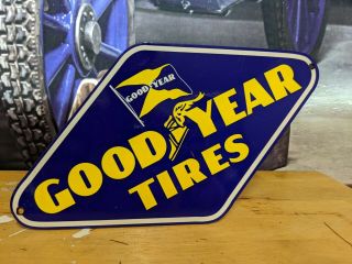 Heavy Old Vintage Goodyear 1 In Tires Porcelain Tire Ad Sign Service Gas & Oil