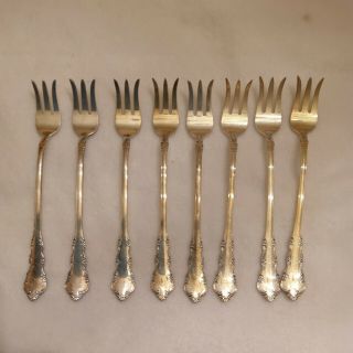 Vintage 1953 Reed And Barton Silverplated Dresden Rose Seafood/cocktail Forks.