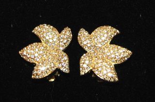 Vintage Christian Dior Rhinestone Gold Clip On Earrings