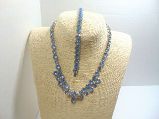 Vintage Signed Eisenberg Ice Blue Clear Crystal Rhinestone Necklace 16 1/2 " Long