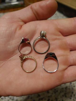 4 Vintage Rings - (1) 14k Gold And (3) Sterling Silver - For Scrap Or Resale
