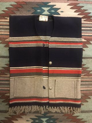 Vintage 40s 50s Chimayo Southwest Wool Hand Loomed Woven Blanket Vest