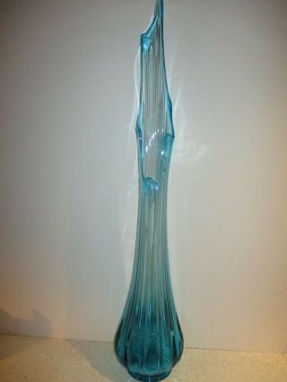 Vtg Mid - Century Modern Blue Art Glass Stretch Swung Vase 32 " Tall L E Smith Vgc