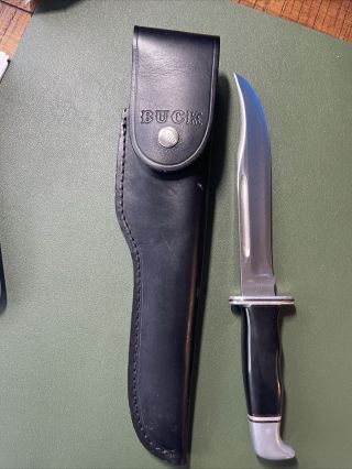 120 Buck Knife Fixed Blade With Black Leather Sheath