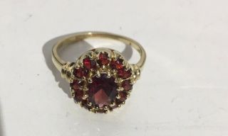 10kp Yellow Gold Ruby Cluster Women’s Ring Vintage Size 7 3/4