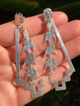 Vtg Navajo Native American Stamped Sterling Silver Corn Stalk Dangle Earrings 2