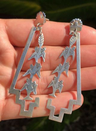Vtg Navajo Native American Stamped Sterling Silver Corn Stalk Dangle Earrings 3