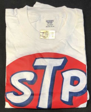 Vintage Nos 1970’s Single Stitch M White Stp Oil Treatment T Shirt Medium W/ Tag