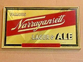 Vintage Narragansett Reverse Painted Glass Advertising Sign - 1930’s - 1942 - Framed