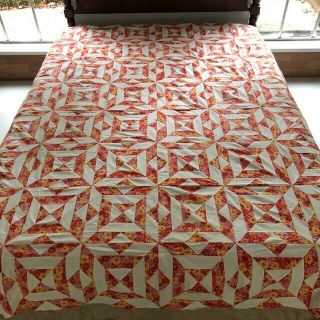 Queen Vintage Hand Pieced Quilt Top,  Three - In - One W/ Double Hourglass Pattern
