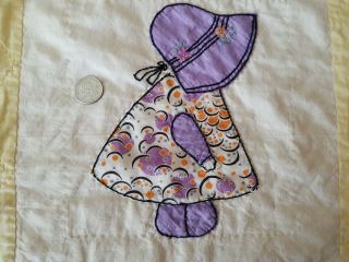 Vintage Handmade Sunbonnet Sue Quilt Embroidery Applique Feedsack 60x81 3