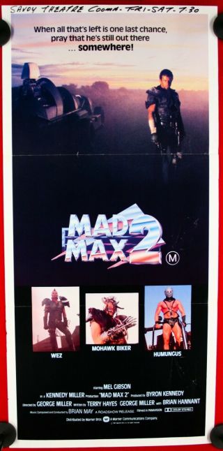 Vintage 1981 Film " Mad Max 2 " Daybill Movie Poster