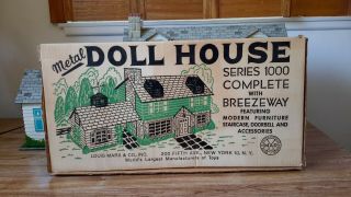 Vintage Marx Dollhouse Tin Metal Litho Two Story with Furniture and Box,  1950 ' s 2
