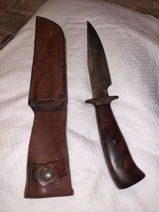 Vintage Knife And Leather Sheath Approx 10 Inch Blade