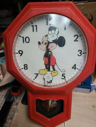 Vintage Mickey Mouse Pendulum Wall Clock Welby Elgin,  Red,  Disney