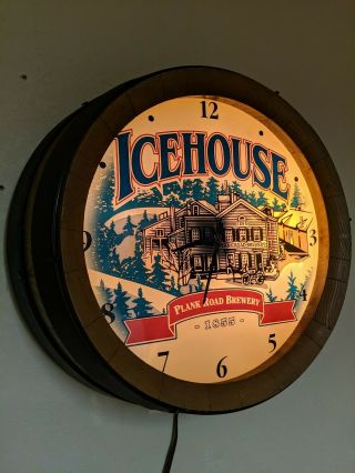 Vintage Large Icehouse Beer Wall Light Clock Barrel Sign