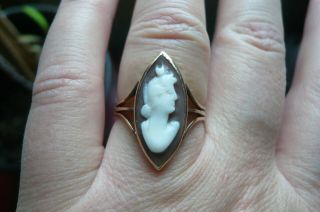 Vintage Diana Shell Cameo And 9 Carat Rose Birmingham Gold Ring Date 1968