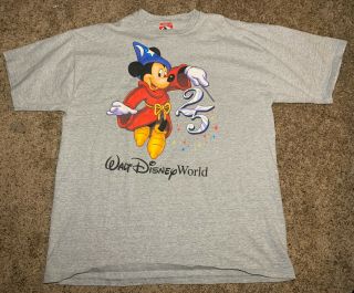 Vtg Walt Disney World 25th Anniversary Shirt Xl Mickey Mouse Grey 1996 Usa