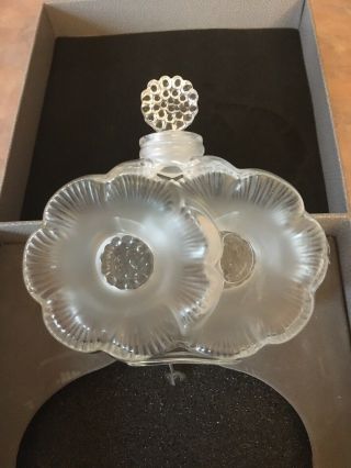 Authentic Vintage Signed Lalique " Deux Fleurs " Perfume Bottle 3 3/4” W 2 Flowers