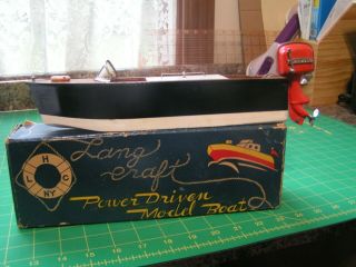 Vintage Wooden Toy Boat With Outboard Motor
