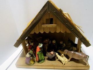 Vintage German Creche.  Krippenfiguren.  Hand Painted Nativity Set