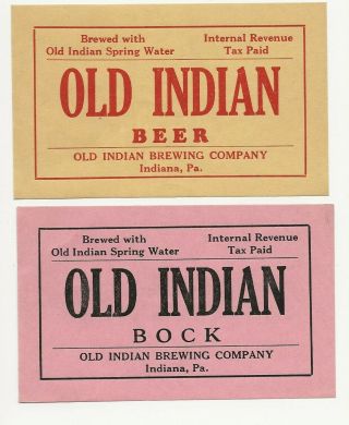 Old Indian Brewing 2 Keg Beer And Bock Beer Labels Irtp 