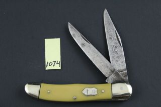 German Eye,  C.  Schlieper,  Gxy,  Solingen,  Yellow Folding Hunter Pocket Knife 1074
