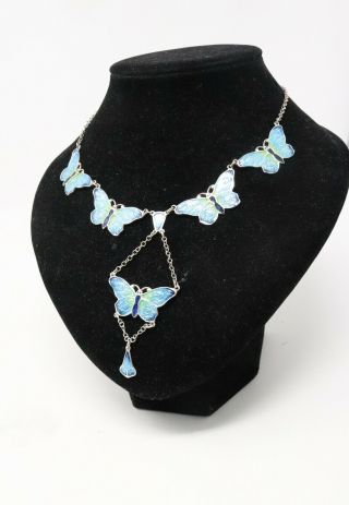 A Pretty Vintage Sterling Silver 925 Enamelled Butterfly Dropper Necklace 24964