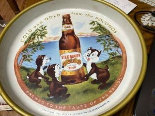Vintage Stegmaier Brewing Beer Serving Tray Wilkes - Barre Pa With Chipmunks