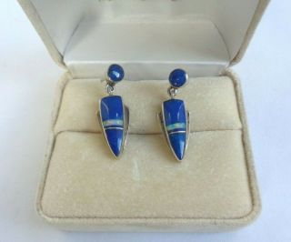 Vintage Navajo Marie Tsosie Mtt Sterling Silver Blue Lapis Opal Earrings