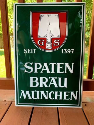 Spaten Brau Munchen Seit 1397 Embossed Beer Tin Tacker Metal Sign