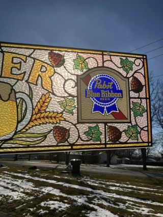 Vintage Faux Stain Glass Pabst Blue Ribbon Sign