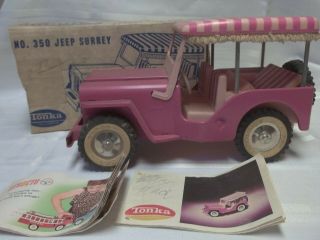Vintage 1960s Tonka Jeep Surrey 350 With Box And Paperwork - Pink - Elvis